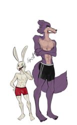 2020 2boys anthro anthro_on_anthro beastars black_boxers bunny bunny_boy furry furry_ears furry_tail genderbend haru_(beastars) huge_cock jiim_01 juno_(beastars) muscles rabbit rabbit_humanoid red_boxers rule_63 safe simple_background wolf wolf_humanoid