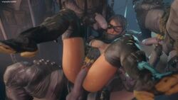 1girls 3boys 3d animated breasts female handjob irispoplar male metal_gear_solid no_sound parasite_unit penetration quiet_(metal_gear) skull_unit vaginal_penetration video