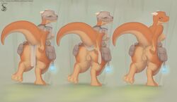 4_fingers 4_toes anthro anus ass breasts clothed clothing female kobold looking_at_viewer looking_back nipples partially_clothed pussy raised_tail sideboob standing staro toes