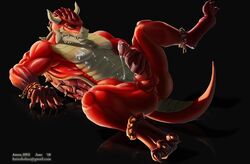 2018 after_orgasm anthro anton_hnz balls big_muscles carapace claws cum cum_on_self dragon erection fangs hi_res higthnekohnz hnz horn humanoid_penis lying male male_only masturbation muscular muscular_male on_back penile_masturbation penis scales shell signature solo thorns