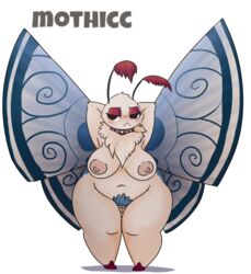 antennae anthro arthropod big_breasts blush breasts brown_eyes butt_from_front clitoris collar female fur iguanasarecool insects moth nipples non-mammal_breasts pubes pussy slightly_chubby solo thick_thighs white_fur wide_hips wings