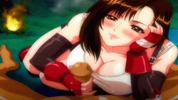 00s 1990s_(style) 1boy 1girls 2d 2d_animation animated animated_gif breasts censored cleavage final_fantasy final_fantasy_vii fingerless_gloves fire gif handjob hitsuki large_breasts looking_at_viewer lowres outdoors penis pov qvga red_gloves retro_artstyle tifa_lockhart