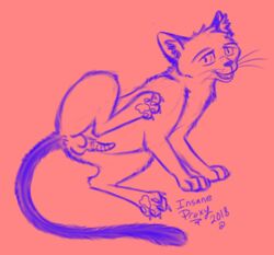 1boy 2018 feline feral fur furry insaneproxy_(artist) male male_only mammal nude open_mouth simple_background sketch solo testicles text watermark