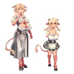 1girls 4_breasts age_difference age_progression alpha_channel bare_shoulders barefoot big_breasts blush breasts cleavage clothed clothing corrupted_dungeon cow_ears cow_girl dress feet female female_only hands_on_face hooves horns huge_breasts large_breasts lewd_maze long_hair looking_at_viewer mother_and_daughter multi_breast shanbahak size_difference smile standing tail transparent_background twintails