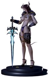 3d armor blue_eyes blue_panties breasts dark-skinned_female dark_hair dark_skin death_knight draenei eshalw female female_only frostmourne honey_select horns huge_breasts nipples original_character pinup solo studio_neo tail tan tanline topless world_of_warcraft