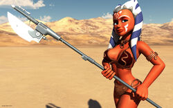 1girls 3d ahsoka_tano alien alien_girl armband artist_name bare_shoulders big_breasts blue_eyes busty choker clone_wars curvy eyelashes female female_only front_view high_heels holding_object hourglass_figure humanoid jedi jedi_padawan kondaspeter looking_at_viewer mammal marking metal_bikini midriff orange_skin outdoor outside pose posing shadow shiny shiny_skin slave_ahsoka slave_bikini solo star_wars tatooine the_clone_wars:_season_four togruta vibro_axe voluptuous weapon wide_hips