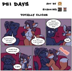 2018 anthro big_breasts blush breasts canine comic dialogue digital_media_(artwork) duo english_text female fox fur mammal nipples nude open_mouth sherri_mayim technicolor_pie text tongue yuri