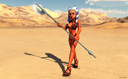 1girls 3d ahsoka_tano alien alien_girl armband artist_name bare_shoulders big_breasts blue_eyes busty choker clone_wars curvy eyelashes female female_only front_view high_heels holding_object hourglass_figure humanoid jedi jedi_padawan kondaspeter looking_at_viewer mammal marking metal_bikini midriff orange_skin outdoor outside pose posing shadow shiny shiny_skin slave_ahsoka slave_bikini solo star_wars tatooine the_clone_wars:_season_four togruta vibro_axe voluptuous walking weapon wide_hips