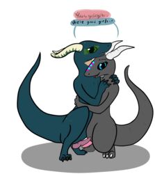 2018 animal_genitalia anthro bzez cloaca cuddling dinosaur horn hypnosis kobold male male_only mind_control penis scalie sek