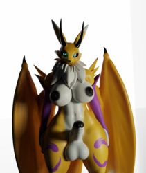 3d anthro areolae balls big_balls big_breasts big_butt big_nipples big_penis blue_eyes breasts claws digimon erection furry futanari horns huge_breasts huge_cock jigjig muscular nipples renamon smile tail teeth two_tone_body wings