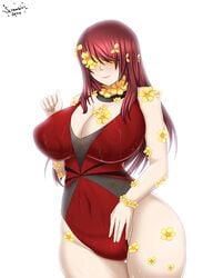 1girls curvaceous curvy eyes_covered fae-sama female female_only flower flower_on_head flowerfell frisk lips nipple_bulge nipples_visible_through_clothing pale_skin red_hair simple_background smile solo solo_focus swimsuit tagme underfell undertale undertale_fanfiction voluptuous wet