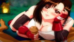 00s 1990s_(style) 1boy 1girls 2d 2d_animation animated animated_gif bounce bouncing_breasts breasts censored cleavage cum final_fantasy final_fantasy_vii gif handjob hitsuki large_breasts looking_at_viewer lowres penis pov qvga retro_artstyle tifa_lockhart under_clothes