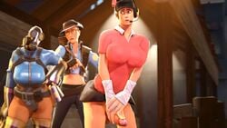 3d 3d_(artwork) dickgirl dreamhayzesfm fempyro femscout femsniper futanari hat intersex ribbon skirt team_fortress_2