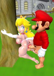 1boy 1girls 3d anus breasts doggy_style female long_hair looking_at_another looking_back male mario mario_(series) mxp1985 nintendo nipples outdoors penis princess_peach pussy self_upload source_filmmaker super_mario_bros. tagme testicles