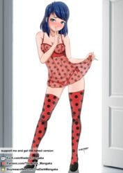 1girls areolae big_breasts blue_eyes blue_hair breasts cameltoe female female_only lingerie marinette_cheng marinette_dupain-cheng miraculous_ladybug negligee nipples panties see-through smile solo tease the_dark_mangaka thighhighs