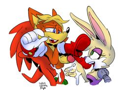 1girls 2males anal antoine_d'coolette balls bisexual boots bunnie_rabbot cum cum_in_ass cum_on_hand female knuckles_the_echidna lifted male penis skinbark smile sonic_(series) sonic_the_hedgehog_(archie) sonic_the_hedgehog_(comics) sweat threesome