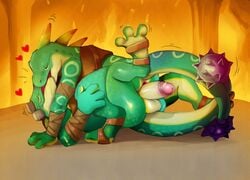 2018 anthro anthro_on_anthro anthro_only anus balls big_penis closed_eyes clothed clothing daftpatriot duo french_kissing glans green_scales heart humanoid_penis kissing lizalfos lizard male nintendo on_ground partially_clothed penis reptile scales scalie skyward_sword the_legend_of_zelda tongue video_games yaoi