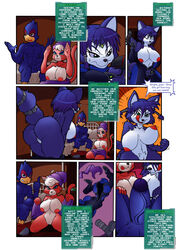 1boy 2girls absurd_res anthro ass assault_and_flattery avian balls big_ass big_balls big_breasts big_butt big_penis bird blue_fur blue_hair breasts busty canine cleavage clothing comic curvy dat_ass dialogue english_text escopeto falco_lombardi falcon feline female fox furry furry_only green_eyes group highres huge_ass huge_breasts huge_butt huge_cock imminent_sex inside katt_monroe krystal male mammal naughty_face navel nintendo nipples nude penis pink_fur pussy short_hair star_fox straight stripping superbunnygt text thick_thighs undressing video_games voluptuous wide_hips