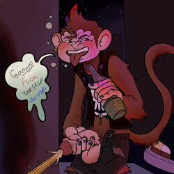 brown_fur clothed clothing colored colored_hair colored_nails cyndiquill200 fur male male_only mammal monkey peeing penis piercing police primate profanity public_exposure punk punkey_(character) speech_bubble teenager urine young