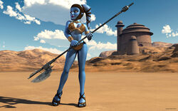 1girls 3d aayla_secura alien alien_girl armband artist_name bald bare_shoulders big_breasts blue_skin bracer busty choker cleavage clone_wars curvy day detailed_background eyelashes female female_only front_view headgear high_heels holding_object hourglass_figure humanoid jabba's_palace jedi jedi_master kondaspeter looking_up mammal metal_bikini midriff outdoor outside pose posing purple_lips sandals shadow shiny shiny_skin shoes slave_bikini solo spread_legs spreading standing star_wars tatooine twi'lek vibro_axe voluptuous weapon wide_hips yellow_eyes