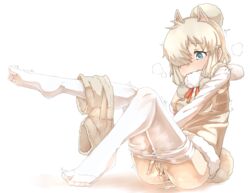 alpaca_ears alpaca_suri_(kemono_friends) alpaca_tail animal_ears anus blonde_hair blue_eyes breast_pocket closed_mouth commentary_request dripping extra_ears eyebrows_visible_through_hair female fingering from_side full_body fur-trimmed_sleeves fur_scarf fur_trim hair_over_one_eye hand_on_own_chest hand_up highres horizontal_pupils kemono_friends knees_up latina leg_lift long_sleeves looking_down masturbation medium_hair neck_ribbon no_panties pantyhose pantyhose_pull peruvian_female pocket pussy pussy_juice ribbon scarf shirt shorts shorts_down simple_background sitting solo sweater_vest tail tearing_up tenya thin_(suzuneya) toes trembling white_background white_legwear white_shirt