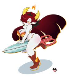 1girls big_breasts bikini breasts cinnamon6 cleavage demon_girl disney female_only fire hekapoo horns red_hair scissors skindentation star_vs_the_forces_of_evil text thick thick_thighs watermark white_skin wide_hips yellow_eyes