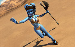 1girls 3d aayla_secura alien alien_girl armband artist_name bald bare_shoulders big_breasts blue_skin bracer busty choker cleavage clone_wars curvy day detailed_background eyelashes female female_only front_view headgear high_heels holding_object hourglass_figure humanoid jedi jedi_master kondaspeter leg_lift leg_up looking_up mammal metal_bikini midriff outdoor outside pose posing purple_lips sandals shadow shiny shiny_skin shoes slave_bikini solo spread_legs spreading standing star_wars tatooine twi'lek vibro_axe voluptuous weapon wide_hips yellow_eyes