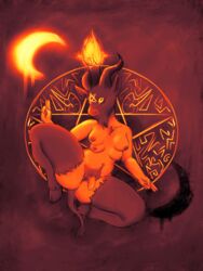 2018 anthro anus ass baphomet breasts caprine demon digital_media_(artwork) fur goat herm hi_res horn humanoid humanoid_penis intersex limebeatzafterdark looking_at_viewer mammal multi_breast nipples nude penis pentagram pussy solo yellow_eyes