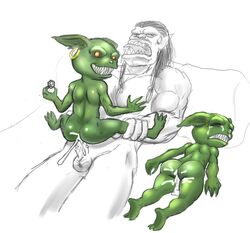 2014 after_sex ambiguous_gender anal balls cum cum_in_ass cum_inside goblin goblin_gay goblin_male humanoid kyoshinhei male male/ambiguous male_only orange_eyes orc penis traditional_media_(artwork)