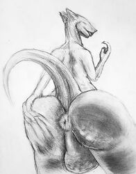 anus ass big_butt faceless gay_domination ironwood lips male male_only rubber sergal simple_background smile spreading thick_thighs traditional_media_(artwork) white_background