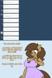 4_fingers anthro big_breasts breasts brown_eyes brown_hair cleavage clothed clothing cum cum_on_breasts cum_on_face english_text equine fan_character female georgia_lockheart hair hi_res mammal my_little_pony nightgown pegasus solo stunnerpony text tumblr wings