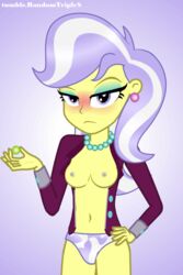 1girls animated breasts earrings equestria_girls female friendship_games hasbro my_little_pony navel nipples open_clothes panties purple_eyes purple_hair randomtriples solo solo_female upper_crust_(mlp)