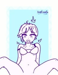 1girls ahe_gao animated bounce bouncing bouncing_breasts bra freckles gif monochrome no_panties sex short_hair smolvanilla vanilla