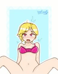 ahe_gao animated blonde_hair bounce bouncing bouncing_breasts bra female freckles gif no_panties original original_character pale-skinned_female pale_skin pink_eyes pov sex short_hair smolvanilla vanilla