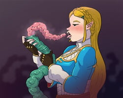 blonde_hair blush breath_of_the_wild clothed_female clothing consensual_tentacles fellatio green_eyes green_tentacles half-closed_eyes happy happy_sex heart heart_eyes hug hylian imminent_fellatio imminent_oral light_skin looking_pleasured monster nintendo nude open_mouth oral pointy_ears princess_zelda purugameko royal royalty smile tentacle tentacle_sex teratophilia the_legend_of_zelda wet zelda_(breath_of_the_wild) プルガメ_(46754200)