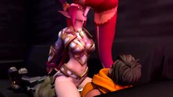 1girls 2futas 3d alternate_costume alternate_hair_color alternate_hairstyle animated arms_behind_back ass balls bondage brown_hair closed_eyes cowgirl_position cum_drip elf fellatio futa_on_female futanari geckoscave heartbreaker_skye high_elf_lian humanoid intersex kinessa_(paladins) lian_(paladins) long_ears oral outfit paladins penis pink_hair pointy_ears restrained scarf skye_(paladins) small_penis sound spitroast thick_thighs thighhighs threesome tight_pussy tight_throat vaginal_penetration video