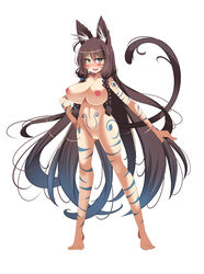 animal_ears blue_eyes breasts cat_ears female final_fantasy final_fantasy_xiv green_eyes heterochromia humanoid keeper_of_the_moon large_breasts mammal markings meowpoo miqo'te nude pussy simple_background solo square_enix very_long_hair w'rose_radiuju white_background