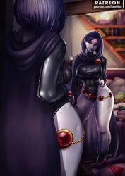 1girls 2018 ass big_ass big_butt breasts butt cape cleavage closed_mouth dc dc_comics dcau eyelashes eyewear female female_only gold grey_skin jewelry latex latex_suit leotard luminyu makeup mirror open_eyes purple purple_eyes purple_hair purple_skin rachel_roth raven_(dc) skin smile smirk solo solo_focus straight_hair teen_titans thick_thighs thighs tight_clothes tight_clothing