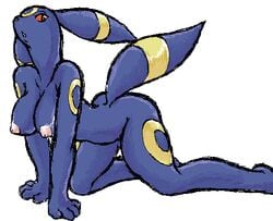 all_fours anthro breasts color eeveelution female female_only fur furry mutabouru nintendo nipples pok&eacute;mon_(species) pokemon pokemon_(species) pokemorph side_view solo tagme umbreon