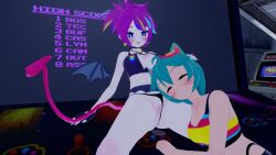 2girls afterglow arcade big_breasts female_only head_on_lap koikatsu multiple_girls panties_aside pussy renhentai rosedoodle_(vtuber) techycutie uncensored virtual_youtuber vtuber