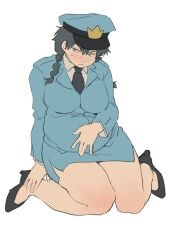 1girls bbw black_hair blush braided_hair braids canon_genderswap chubby chubby_female dressed embarrassed fat female female_only fully_clothed genderswap_(mtf) gintama high_heels hijikata_tenko hijikata_toshiro hsixxx miniskirt official_alternate_costume overweight overweight_female police_hat police_officer police_uniform policewoman rule_63 sitting solo sweatdrop thick_thighs twin_braids wariza white_background