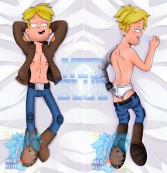 abs blonde_hair body_pillow boots ear_ring final_space fuck_me_eyes gary_goodspeed hand_on_butt horny jacket laid_back looking_at_viewer male male_focus masculine metal_arm muscular pants pants_down shirtless solo tagme tagme_(artist) thejayster49 tighty_whities twink underwear