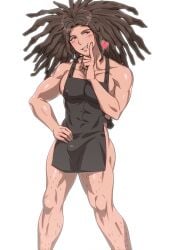 apron apron_only bulge danganronpa hagakure_yasuhiro half_naked long_hair male male_only muscular muscular_male no_visible_genitalia pecs solo