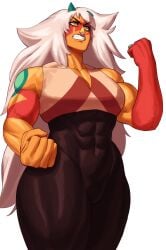 1girls abs cartoon_network female female_only gem_(species) jasper_(steven_universe) long_hair muscles muscular muscular_female muscular_thighs orange_body solo sotcho steven_universe teeth_clenched very_high_resolution white_background white_hair yellow_eyes