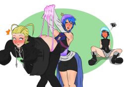 aqua_(kingdom_hearts) atomic_wedgie black_hair blonde_hair blue_hair blush cottonkeystrokes duplicate kingdom_hearts larxene nobody_(kingdom_hearts) wedgie xion