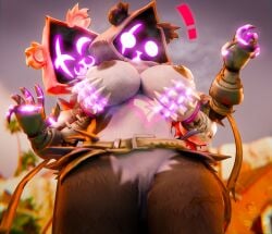 3d 3d_(artwork) absurd_res anthro bear big_breasts breasts bugafterdark digital_media_(artwork) epic_games eye_scar facial_scar female female/female fortnite fur genitals hi_res mammal nipples nude purple_body pussy raven_team_leader scar selfcest thick_thighs