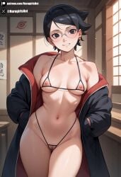 ai_generated big_ass black_hair boruto:_naruto_next_generations boruto:_two_blue_vortex glasses jacket narugirlshot naruto_(series) sarada_uchiha short_hair small_breasts