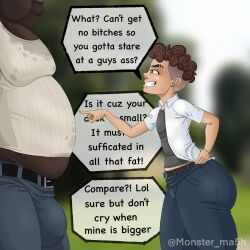 2boys belly big_butt bubble_butt chubby_male dark-skinned_male ear_piercing earrings femboy gay jeans latino monster_ma5h rude size_differencernbbc_chan