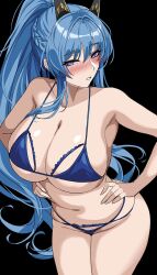 1girls bikini blue_eyes blue_hair breasts drogod_(artist) female goddess_of_victory:_nikke helm_(aquamarine)_(nikke) helm_(nikke) huge_breasts light-skinned_female light_skin long_hair naughty_face simple_background thick_thighs wide_hips