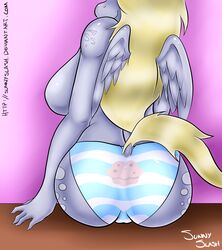 anthro ass back_view breasts derpy_hooves female female_only friendship_is_magic my_little_pony panties print_panties shimapan sideboob sitting solo sunnyslash topless